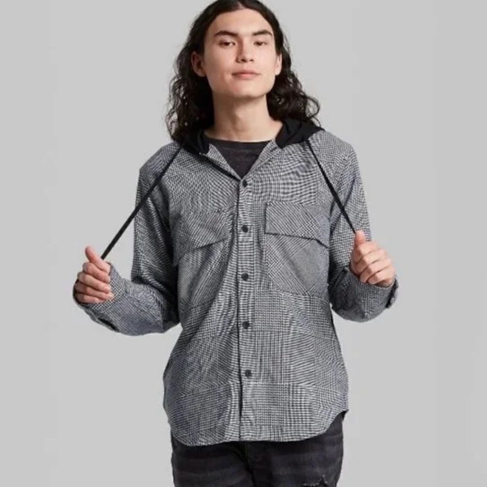 Original Use Men’s Medium Long Sleeve Button Down Plaid Hoodie Meidum